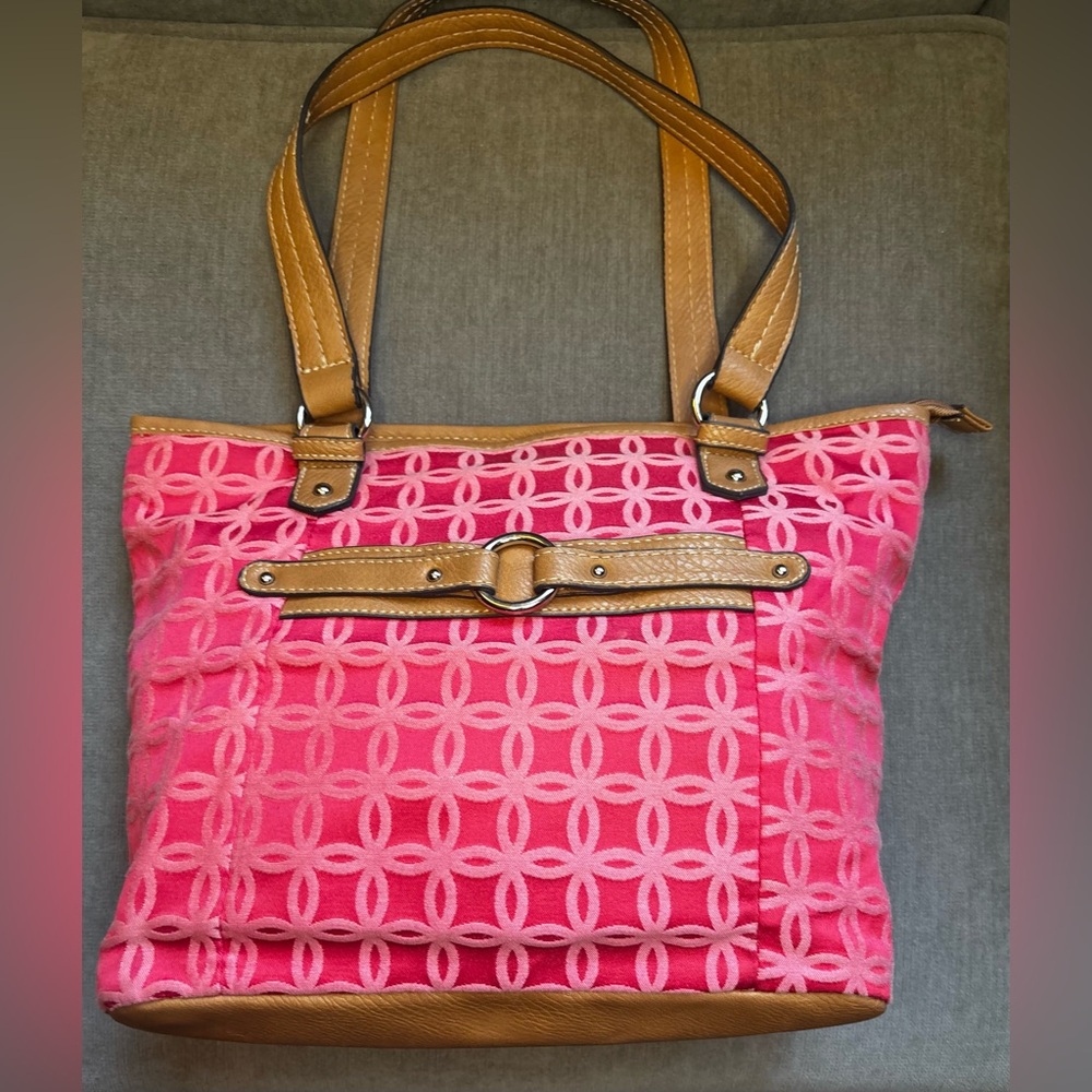 Croft & Barrow Coral Pink Jacquard Pattern Tote EUC